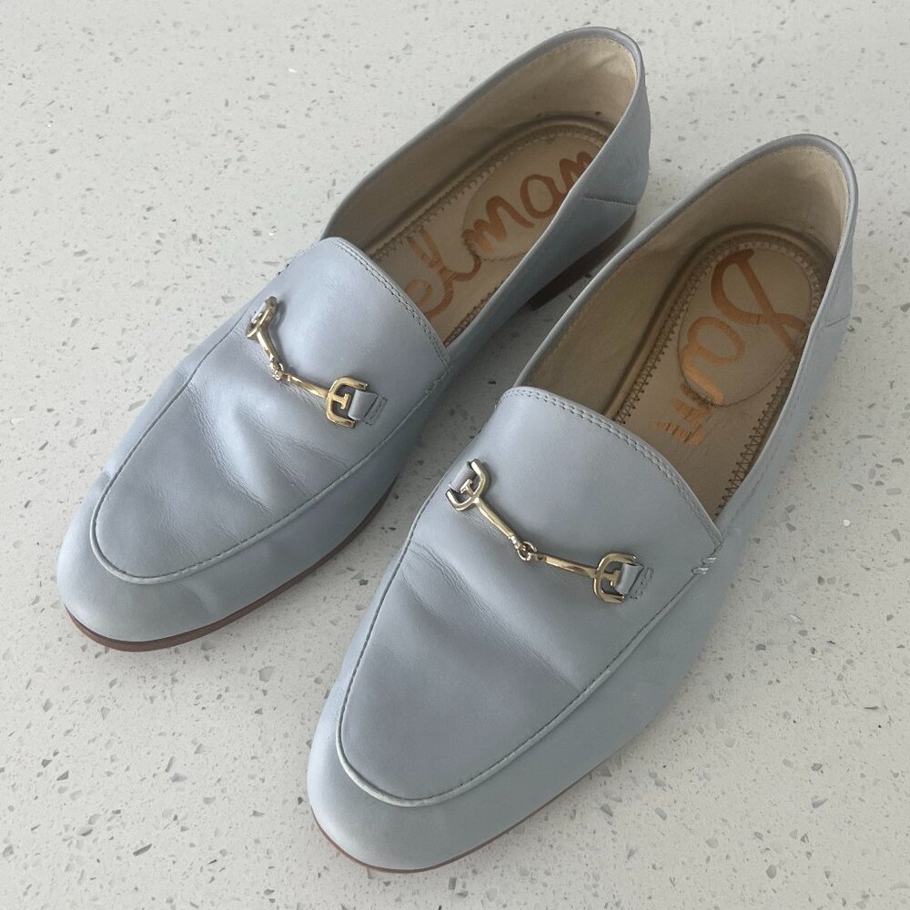 Sam Edelman Loraine Light Blue Leather Loafers with Gold Accent SZ 8.5